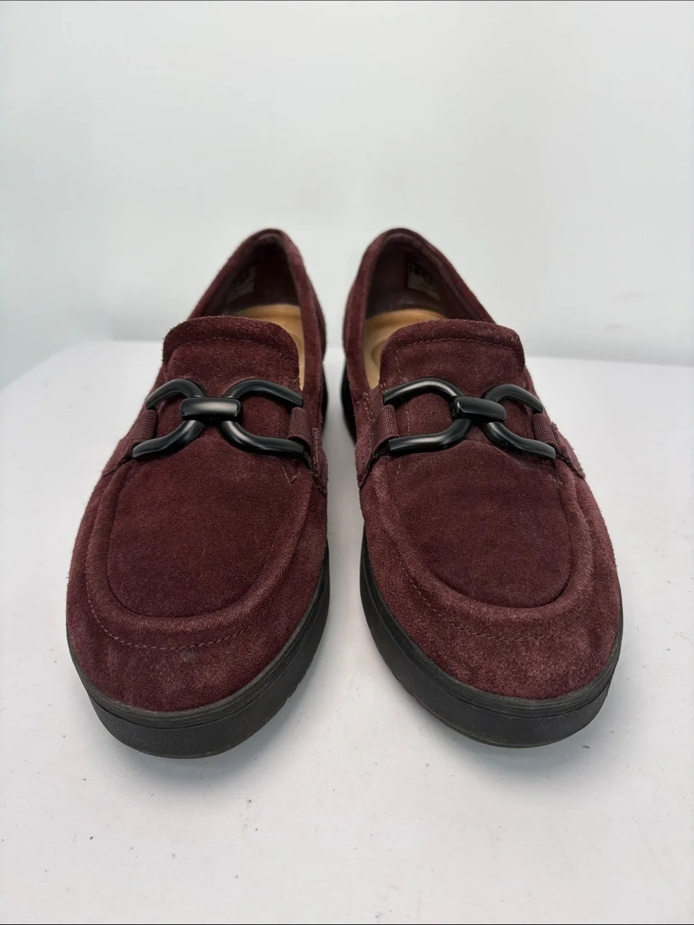 🗑️ Clarks Burgundy Suede Loafers with Black  bit Accent